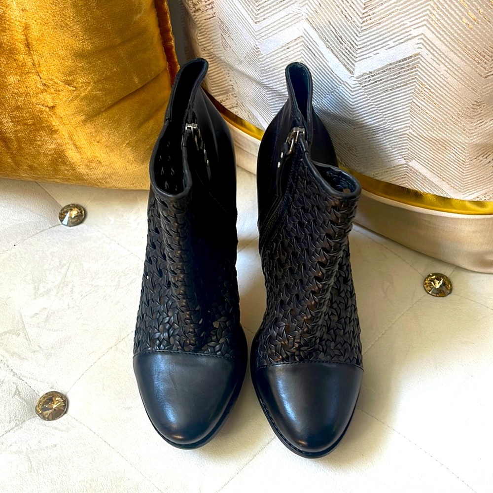 Black leather UGG booties. Sz. 9. Never been worn.
